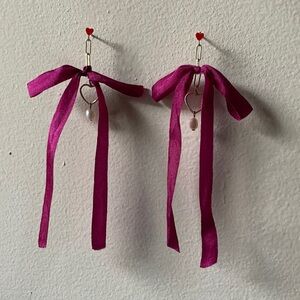 FREE ADD ON Sterling silver, pearl and silk bow drop earrings